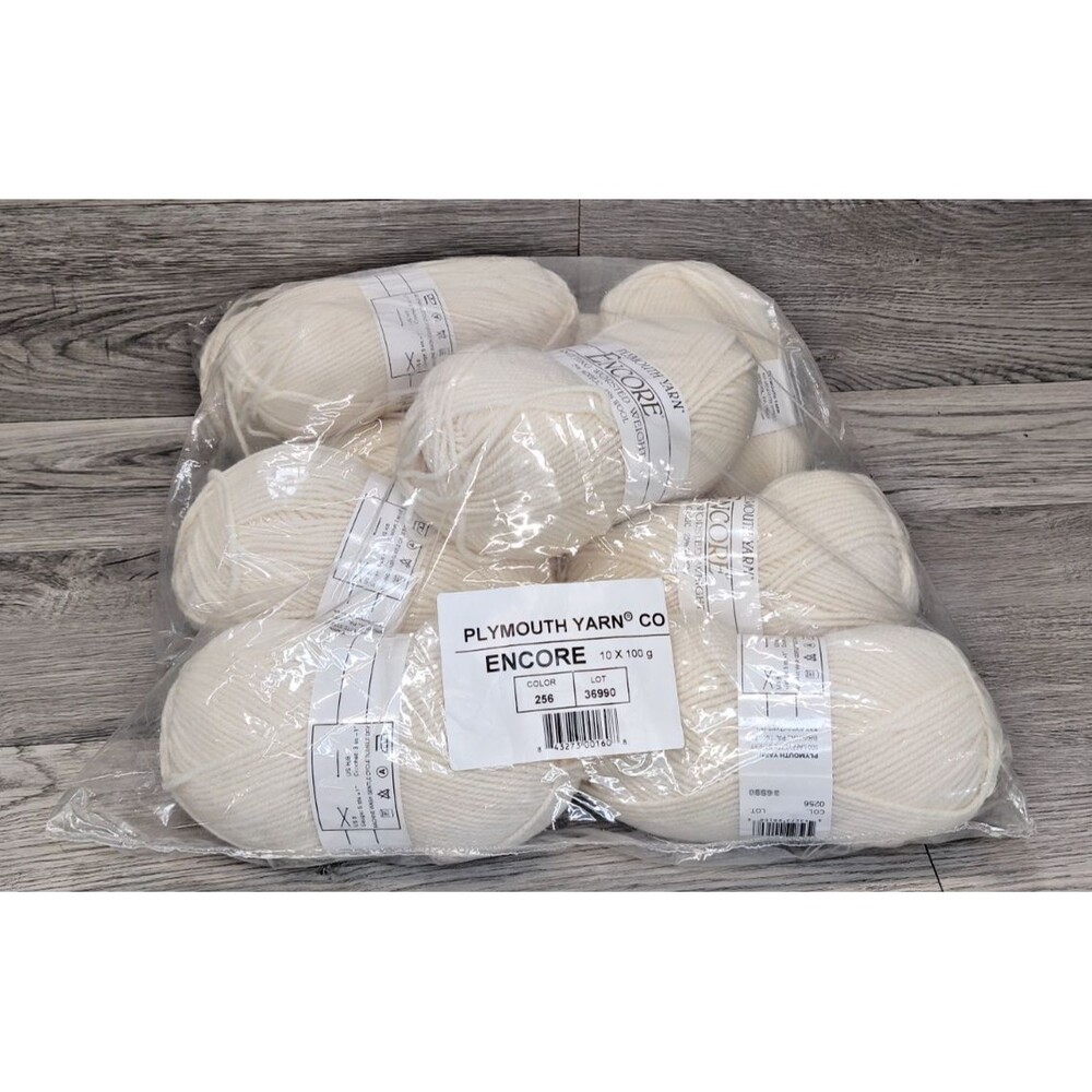 10 Lot Plymouth Encore Yarn Skein Color 256 Off-White Cream 75% Acrylic, 25% Woo